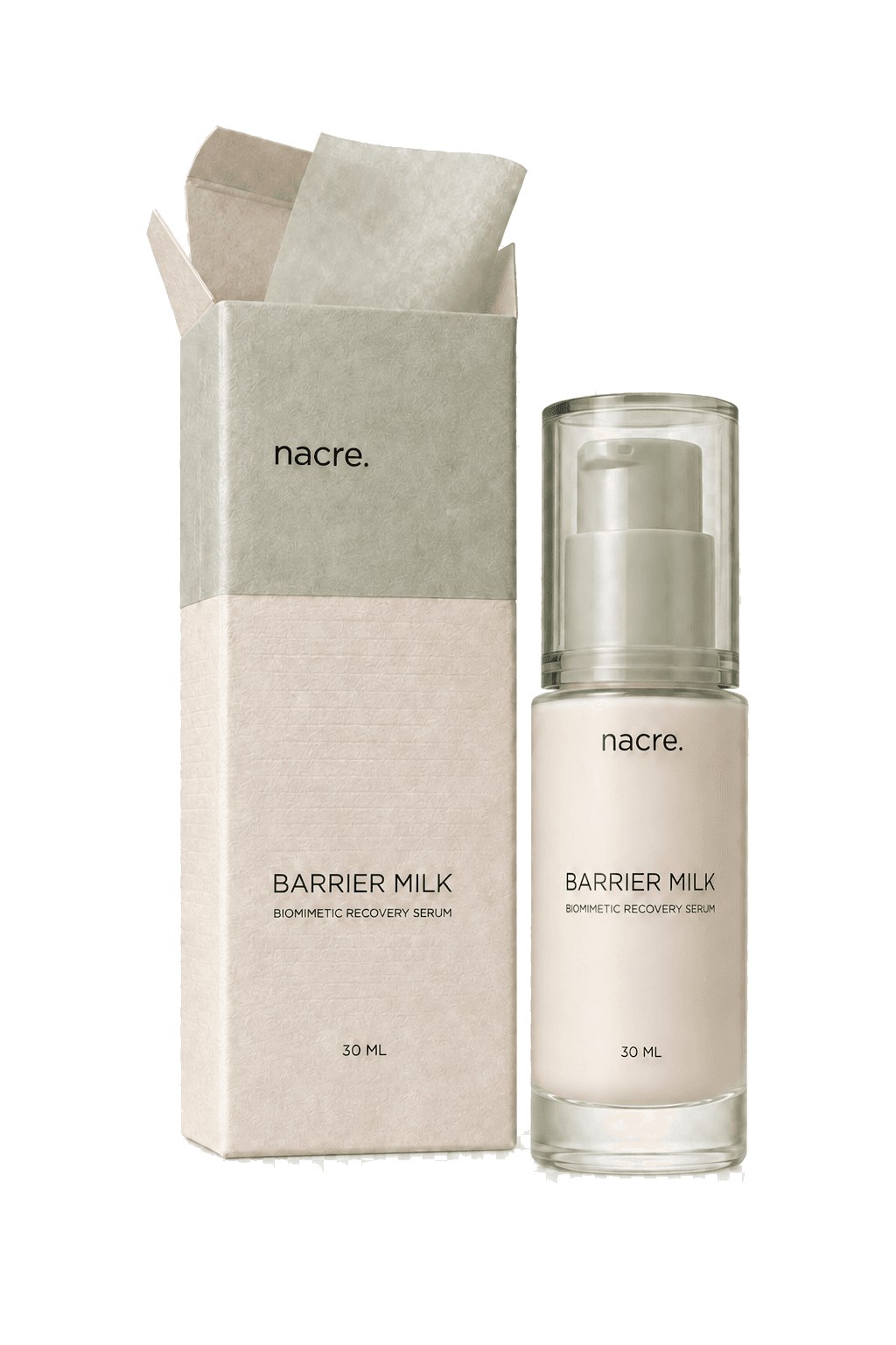 Packaging y frasco de Barrier Milk NACRE